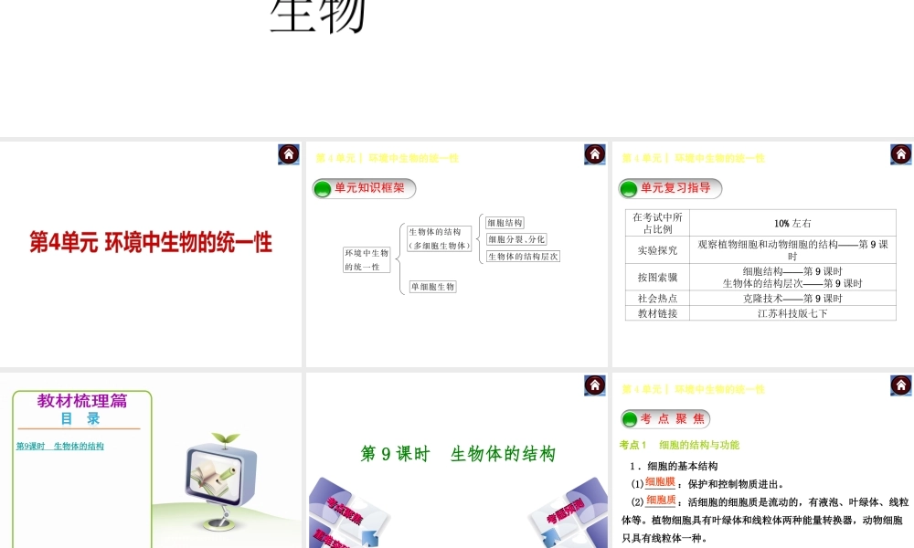 【中考复习方案】（淮安）2015中考生物教材梳理 第4单元 环境中生物的统一性课件