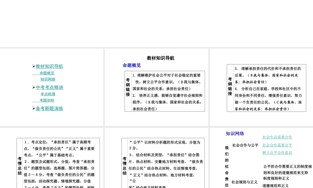 【中考面对面】安徽省2015届中考政治总复习 第一部分 教材知识梳理 八下 第八单元 我们的社会责任课件 粤教版