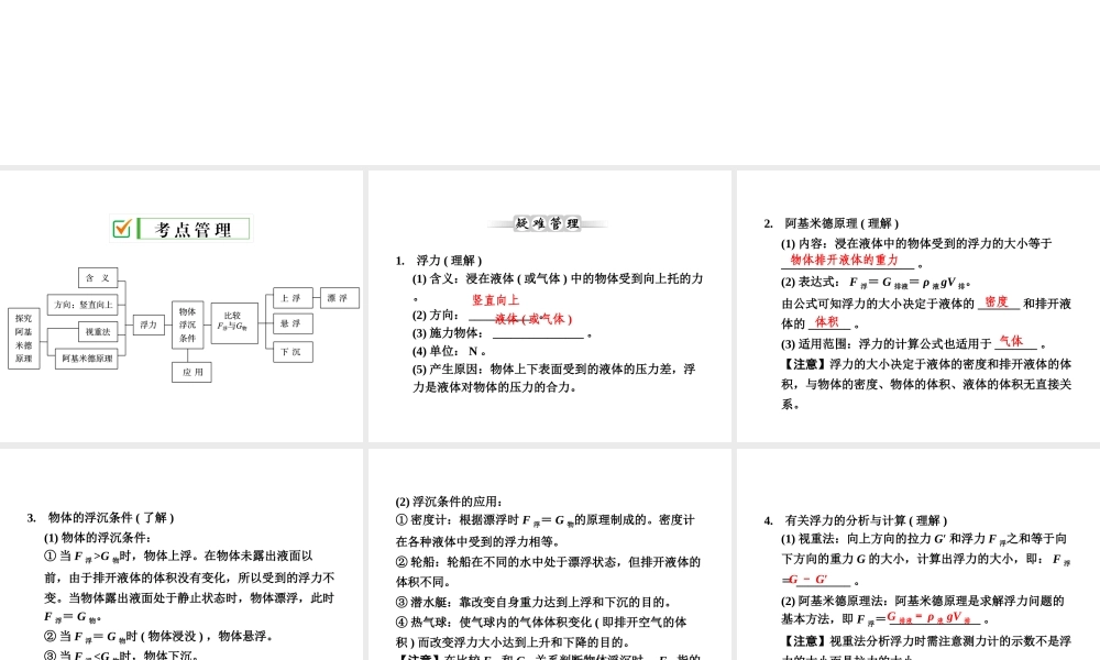 【全效学习 中考学练测】2014中考科学总复习 第13课时 浮力（考点管理+归类探究+易错警示+限时集训）课件 新人教版