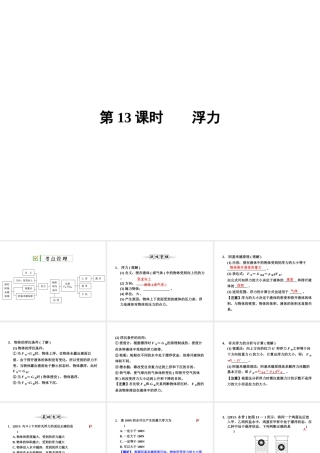 【全效学习 中考学练测】2014中考科学总复习 第13课时 浮力（考点管理+归类探究+易错警示+限时集训）课件 新人教版