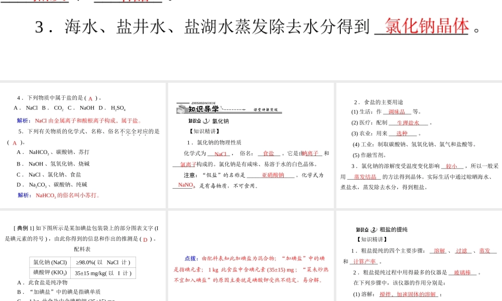 【优化课堂】2012年九年级化学 第十一单元 课题1 第1课时 氯化钠