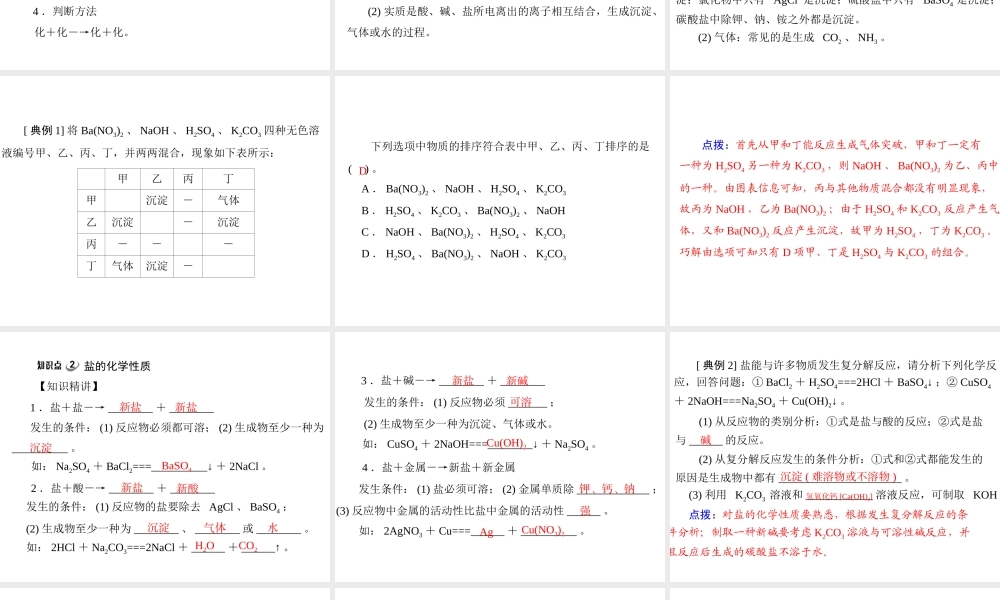 【优化课堂】2012年九年级化学 第十一单元 课题1 第3课时 复分解反应