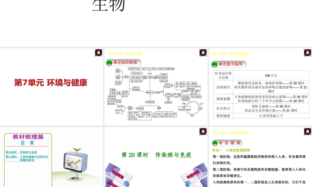 【中考复习方案】（淮安）2015中考生物教材梳理 第7单元 环境与健康课件
