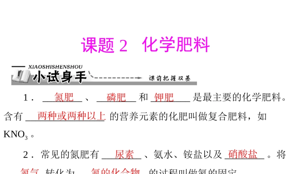 【优化课堂】2012年九年级化学 第十一单元 课题2 化学肥料课件 新人教版
