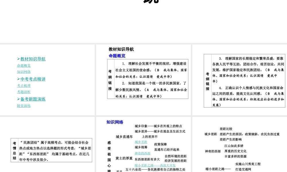 【中考面对面】安徽省2015届中考政治总复习 第一部分 教材知识梳理 八下 第三单元 感受祖国心跳课件 人民版
