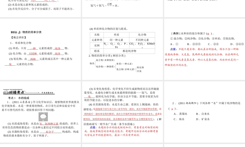 【优化课堂】2012年九年级化学 第四单元 课题3 水的组成课件 新人教版