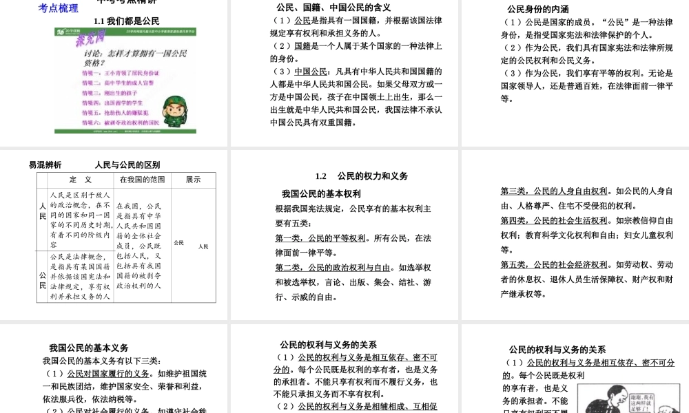 【中考面对面】安徽省2015届中考政治总复习 第一部分 教材知识梳理 八下 第五单元 我是中国公民课件 粤教版