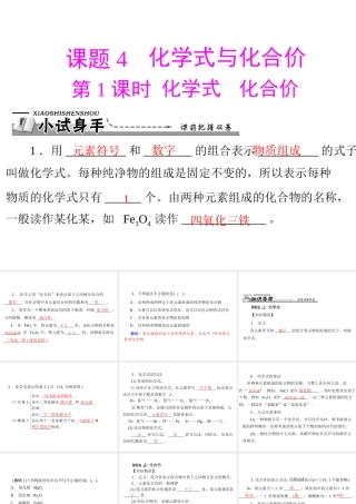 【优化课堂】2012年九年级化学 第四单元 课题4 第1课时 化学式 化合价