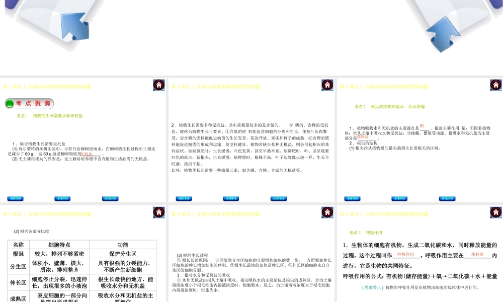 【中考复习方案】（淮安）2015中考生物总复习 第5课时 绿色植物的呼吸作用和根的吸收作用课件