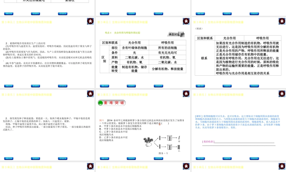 【中考复习方案】（淮安）2015中考生物总复习 第5课时 绿色植物的呼吸作用和根的吸收作用课件