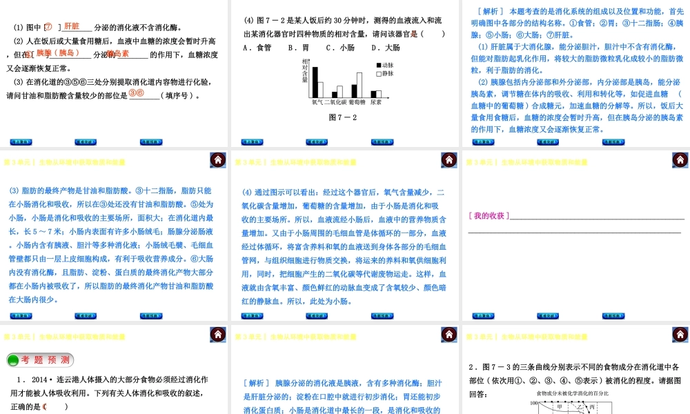 【中考复习方案】（淮安）2015中考生物总复习 第7课时 人体对食物的消化和吸收课件