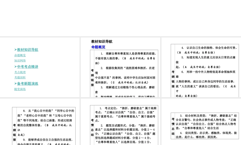 【中考面对面】安徽省2015届中考政治总复习 第一部分 教材知识梳理 八下 第一单元 勇敢做自己课件 人民版