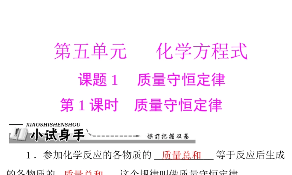 【优化课堂】2012年九年级化学 第五单元 课题1 第1课时 质量守恒定律