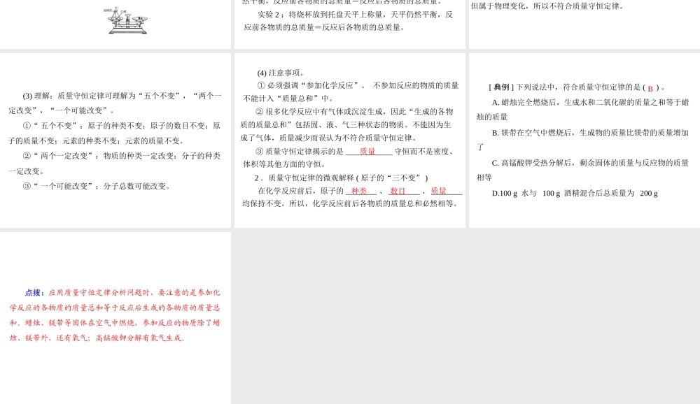 【优化课堂】2012年九年级化学 第五单元 课题1 第1课时 质量守恒定律