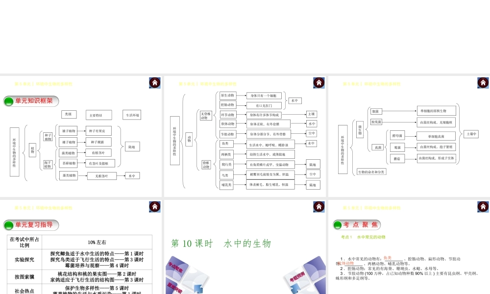 【中考复习方案】（淮安）2015中考生物总复习 第10课时 水中的生物课件