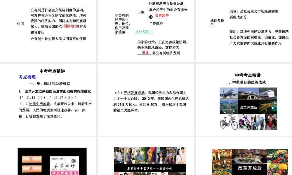 【中考面对面】安徽省2015届中考政治总复习 第一部分 教材知识梳理 九年级 1.2 富有活力的经济制度课件 粤教版