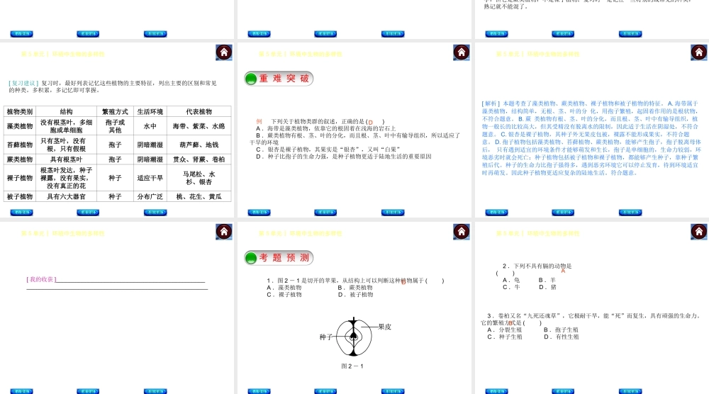 【中考复习方案】（淮安）2015中考生物总复习 第11课时 地面上的生物课件