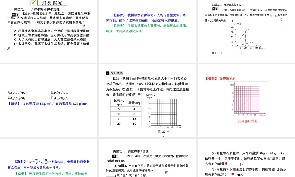【全效学习 中考学练测】2014中考科学总复习 第22课时 水和密度（考点管理+归类探究+易错警示+限时集训）课件 新人教版