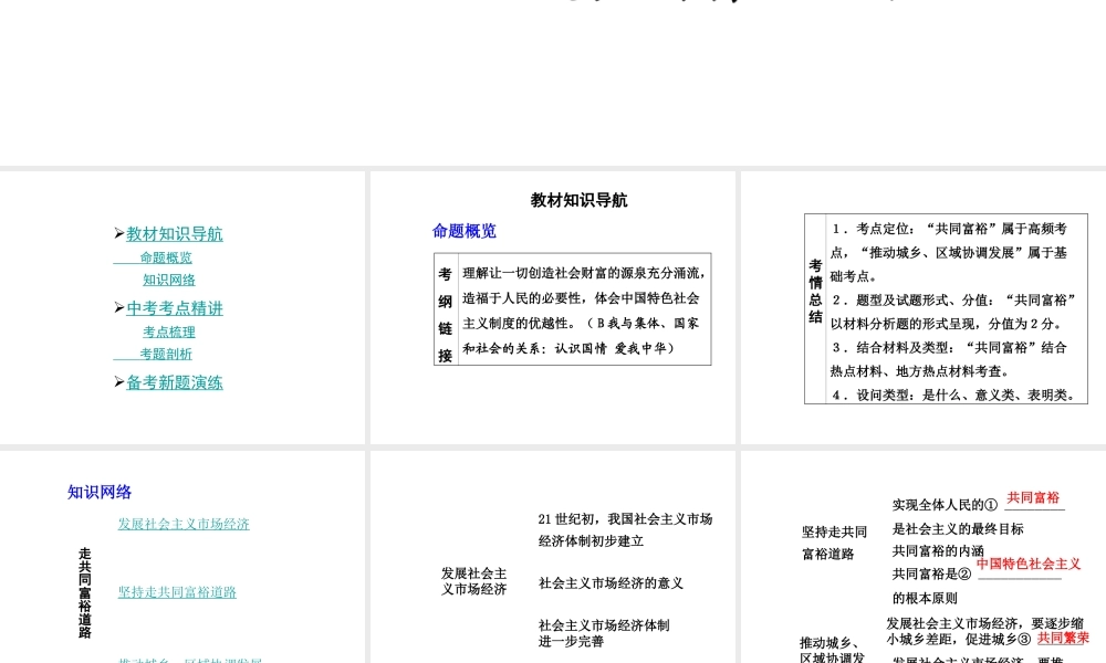 【中考面对面】安徽省2015届中考政治总复习 第一部分 教材知识梳理 九年级 2.1 走共同富裕道路课件 粤教版