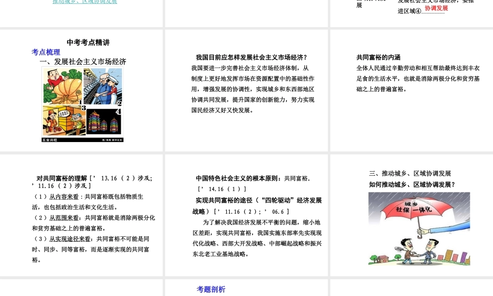 【中考面对面】安徽省2015届中考政治总复习 第一部分 教材知识梳理 九年级 2.1 走共同富裕道路课件 粤教版