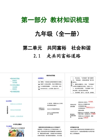 【中考面对面】安徽省2015届中考政治总复习 第一部分 教材知识梳理 九年级 2.1 走共同富裕道路课件 粤教版