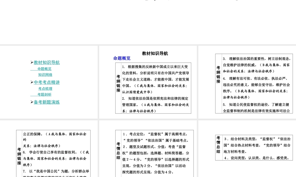 【中考面对面】安徽省2015届中考政治总复习 第一部分 教材知识梳理 九年级 2.2 发展社会主义民主课件 粤教版