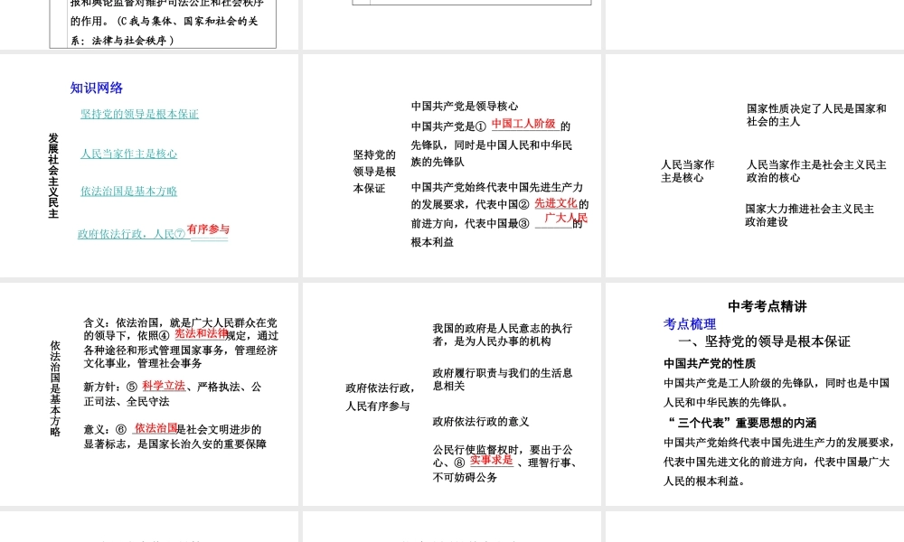 【中考面对面】安徽省2015届中考政治总复习 第一部分 教材知识梳理 九年级 2.2 发展社会主义民主课件 粤教版