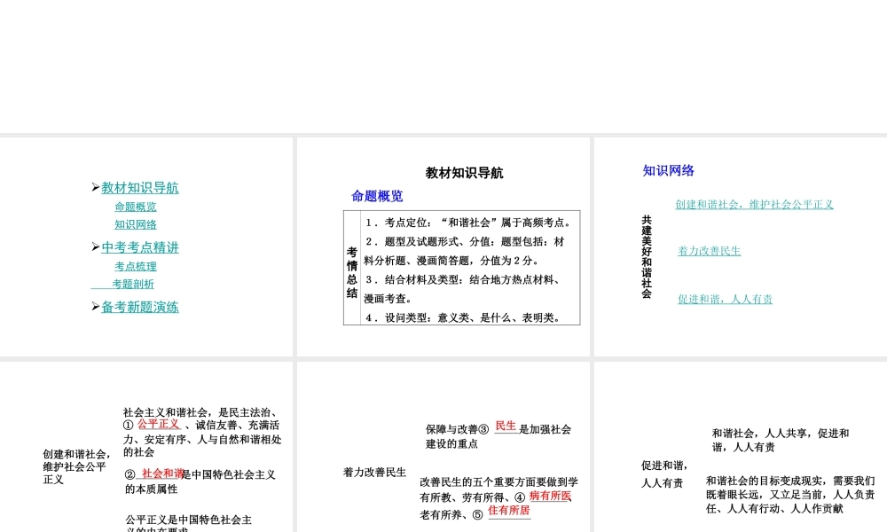 【中考面对面】安徽省2015届中考政治总复习 第一部分 教材知识梳理 九年级 2.3 共建美好和谐社会课件 粤教版