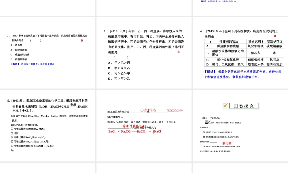 【全效学习 中考学练测】2014中考科学总复习 第26课时 盐与金属（考点管理+归类探究+易错警示+限时集训）课件 新人教版