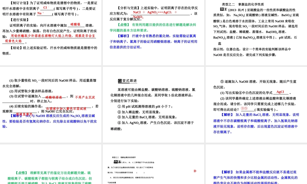 【全效学习 中考学练测】2014中考科学总复习 第26课时 盐与金属（考点管理+归类探究+易错警示+限时集训）课件 新人教版