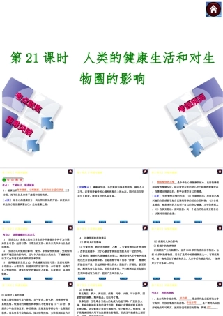 【中考复习方案】（淮安）2015中考生物总复习 第21课时 人类的健康生活和对生物圈的影响课件
