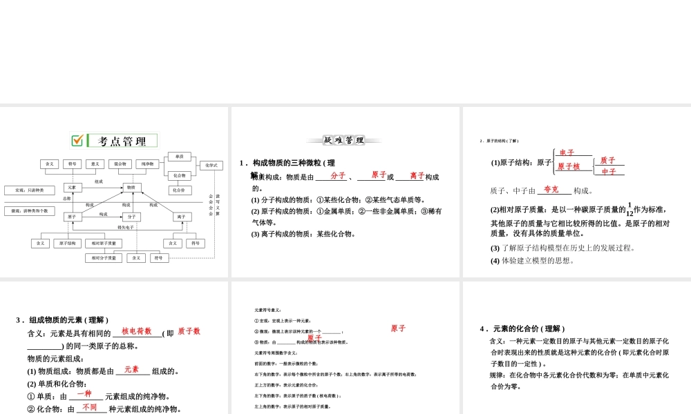 【全效学习 中考学练测】2014中考科学总复习 第28课时 物质的结构和符号（考点管理+归类探究+易错警示+限时集训）课件 新人教版