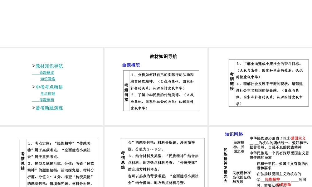 【中考面对面】安徽省2015届中考政治总复习 第一部分 教材知识梳理 九年级 4.2 民族精神 发扬光大课件 粤教版