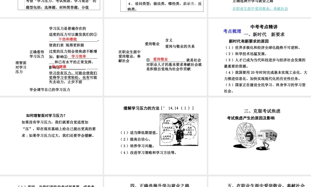 【中考面对面】安徽省2015届中考政治总复习 第一部分 教材知识梳理 九年级 4.3 迎接挑战 立志成才课件 粤教版