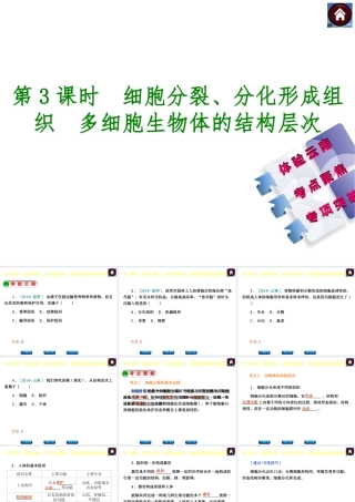 【中考复习方案】（云南）2015中考生物总复习 第3课时 细胞分裂、分化形成组织　多细胞生物体的结构层次课件（体验云南+考点聚焦+专项突破）