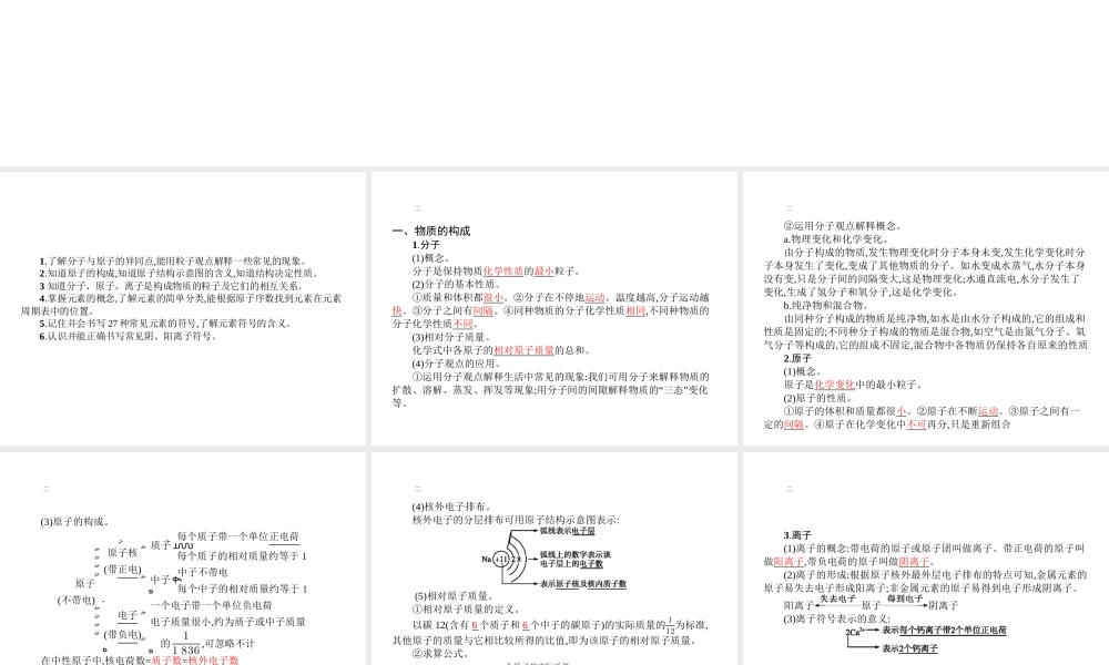 【优化设计】（福建专版）2015中考化学总复习 第三单元 物质构成的奥秘课件