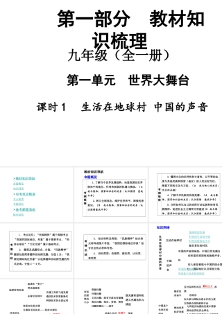 【中考面对面】安徽省2015届中考政治总复习 第一部分 教材知识梳理 九年级 第一单元 课时1 生活在地球村 中国的声音课件 人民版