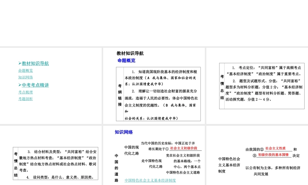 【中考面对面】安徽省2015届中考政治总复习 第一部分 教材知识梳理 九年级 第一单元 课时2 中国的道路课件 人民版
