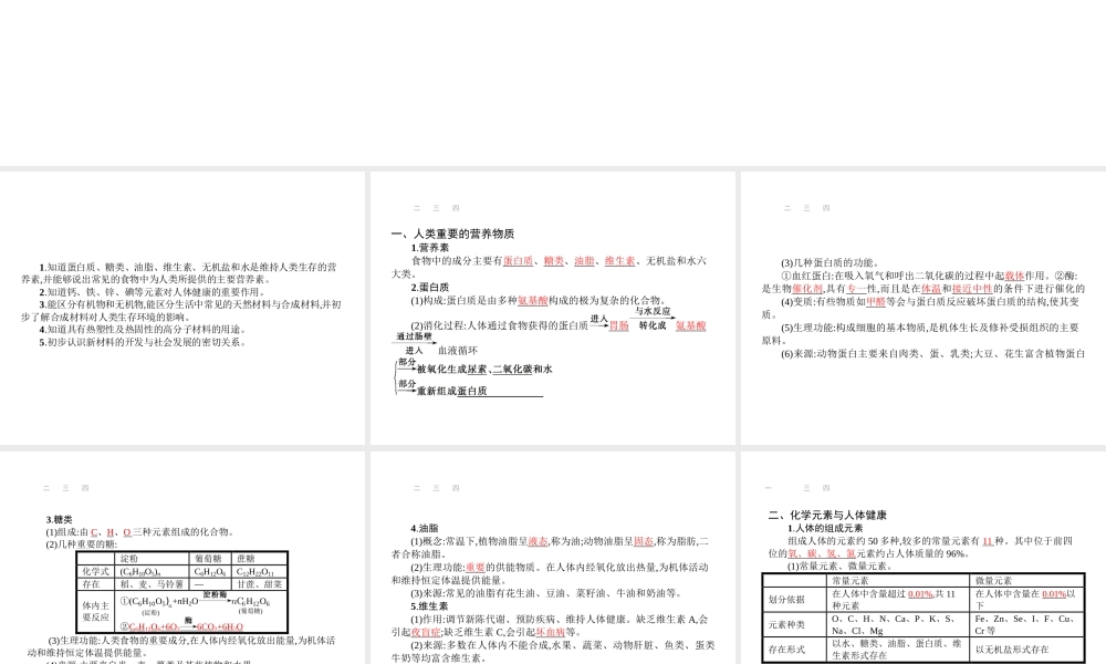【优化设计】（福建专版）2015中考化学总复习 第十二单元 化学与生活课件