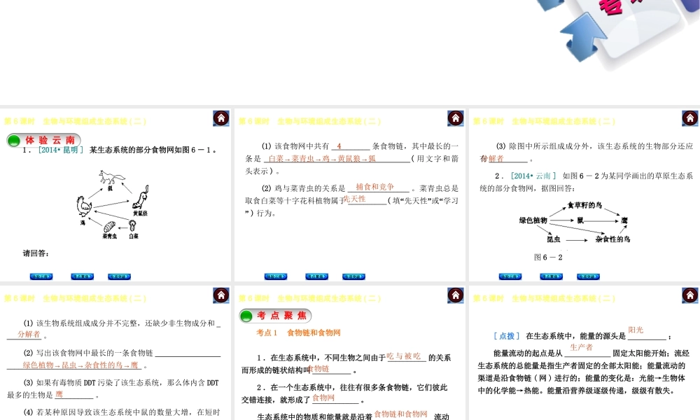 【中考复习方案】（云南）2015中考生物总复习 第6课时 生物与环境组成生态系统二课件（体验云南+考点聚焦+专项突破）