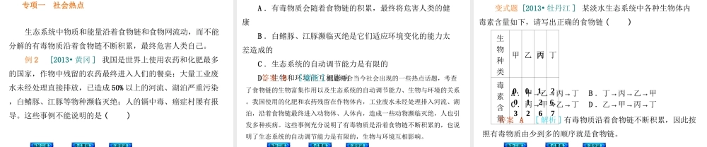 【中考复习方案】（云南）2015中考生物总复习 第6课时 生物与环境组成生态系统二课件（体验云南+考点聚焦+专项突破）