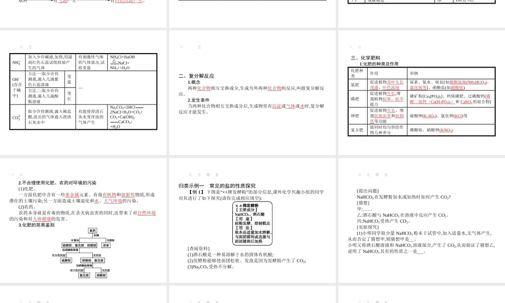 【优化设计】（福建专版）2015中考化学总复习 第十一单元 盐 化肥课件