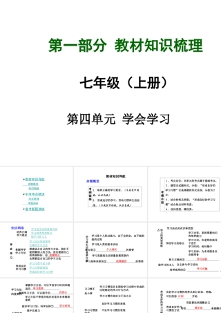 【中考面对面】安徽省2015届中考政治总复习 第一部分 教材知识梳理 七上 第四单元 学会学习课件 粤教版