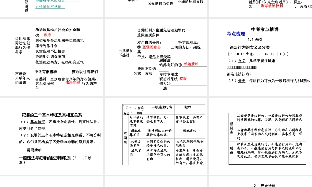 【中考面对面】安徽省2015届中考政治总复习 第一部分 教材知识梳理 七下 第八单元 法不可违课件 粤教版