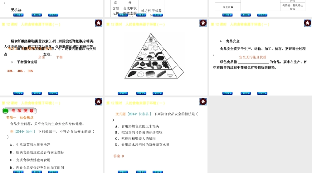 【中考复习方案】（云南）2015中考生物总复习 第12课时 人的食物来源于环境一课件（体验云南+考点聚焦+专项突破）