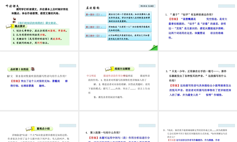 2018学年度八年级语文下册 第三单元 11 我们的知识是有限的课件 苏教版
