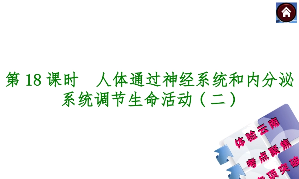 【中考复习方案】（云南）2015中考生物总复习 第18课时 人体通过神经系统和内分泌系统调节生命活动二课件（体验云南+考点聚焦+专项突破）