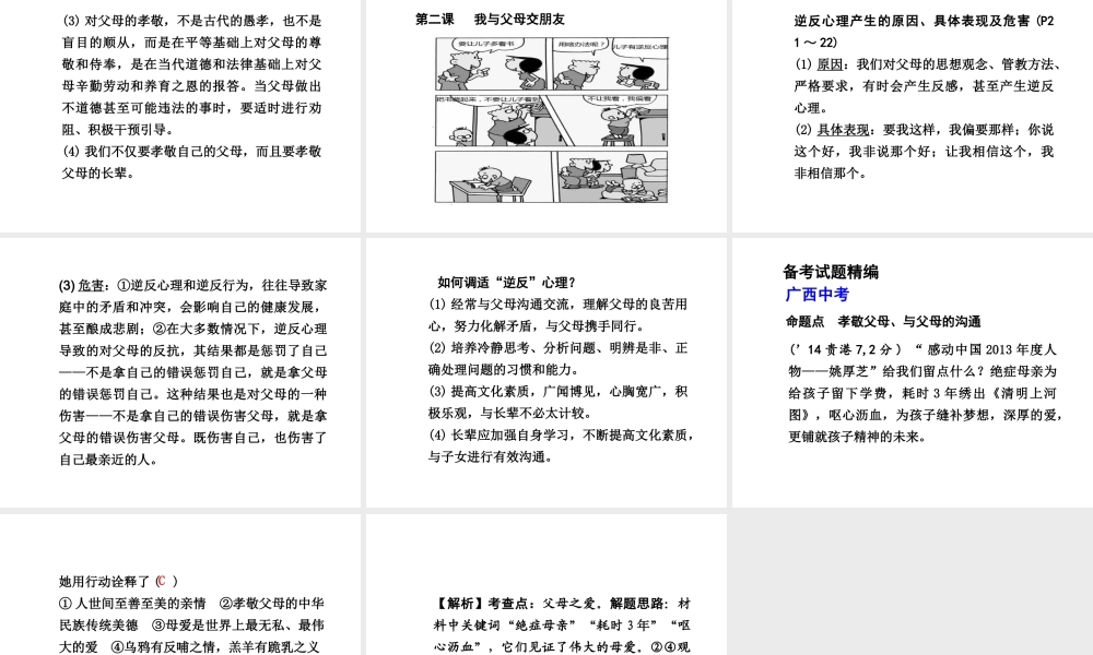 【中考面对面】广西2015届中考政治总复习 第一部分 教材知识梳理 八上 第一单元 相亲相爱一家人课件（教材知识导航+中考考点精讲+备考试题精编） 新人教版