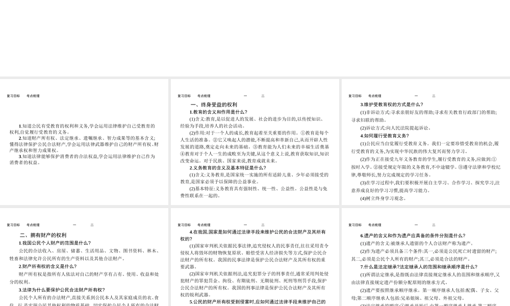 【优化设计】（福建专版）2015中考政治总复习 第10课时 我们的文化、经济权利课件