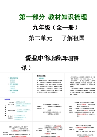 【中考面对面】广西2015届中考政治总复习 第一部分 教材知识梳理 九年级 第二单元 第三课 了解祖国爱我中华课件（教材知识导航+中考考点精讲+备考试题精编） 新人教版